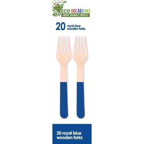 200x Wooden Forks Royal Blue