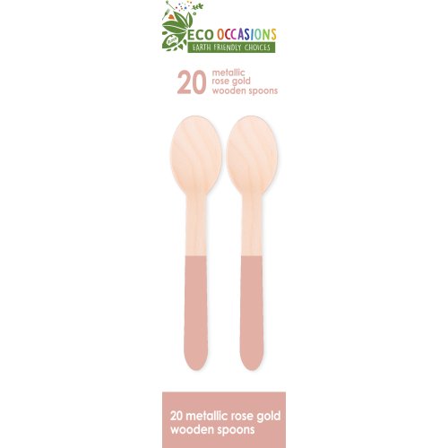 200x Wooden Spoons Metallic Rose Gold