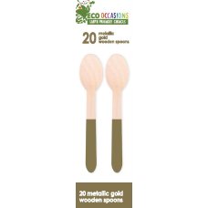 200x Wooden Spoons Metallic Gold