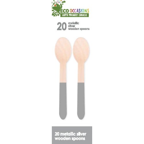 200x Wooden Spoons Metallic Silver