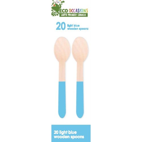 200x Wooden Spoons Pastel Blue
