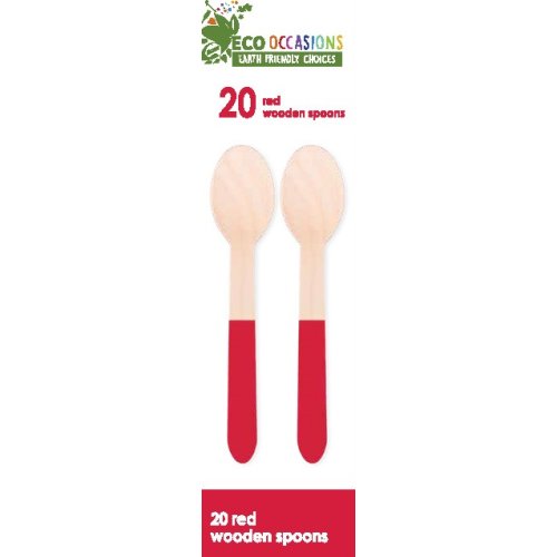 200x Wooden Spoons Red