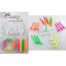 288x Candles Neon Party with Holders and Happy Birthday Plaque