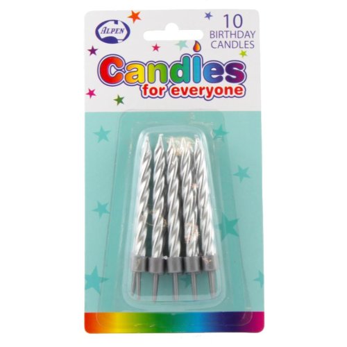 240x Candles Birthday Party with Holders Silver Spiral