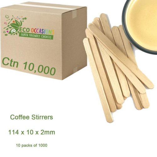 10000 x Coffee Stirrers 114 x 10 x 2mm (1 ctn, packed 10 x 1000)