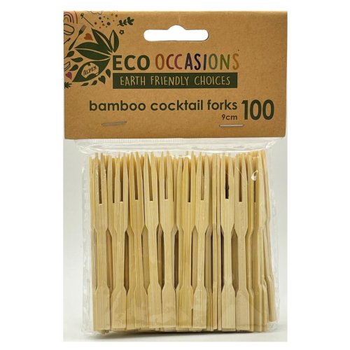 Forks Cocktail 9cm Bamboo Pk100x10