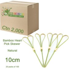 2,000x Skewers Picks Heart Natural 10cm Bamboo Fruit Food