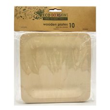 60x Wooden Plates Square 14cm x 2.5cm