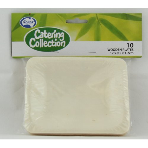 60x Wooden Plates Rectangle 12cm x 9.5cm x 1.2cm
