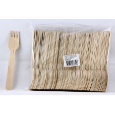 100x Wooden Cutlery Forks 155mm Bulk Disposable