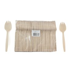 100x Wooden Cutlery Sporks Bulk Disposable 140mm