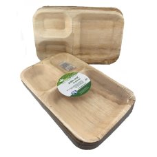 100x Palm Leaf Platter Rectangle 3 Section Divided Food Plate Compostable Biodegradable 18cn x 28cm