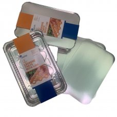 36x Foil Trays + Lids Container Rectangle Medium Lasagne Freezing Food Storage Transport 31.5cm x 20.4cm x 4.2cm