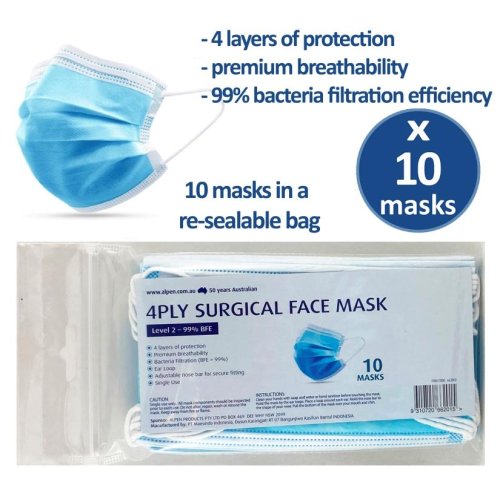 10 Face Masks 4 layers of filtration material 99% BFE