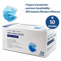 50 Face Masks 4 layers of filtration material 99% BFE