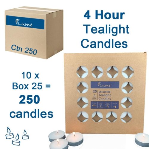 Lume Tealight Candles 4 Hour 10 x Box 25 = Ctn 250